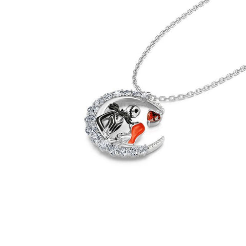 Halloween Moon-shaped Skull Necklace With Rhinestones