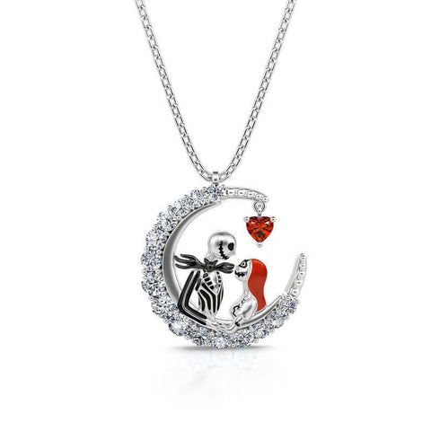 Halloween Moon-shaped Skull Necklace With Rhinestones