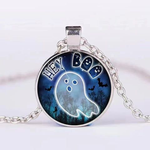 Halloween Round Pumpkin Ghost Bat Necklace Men And Women