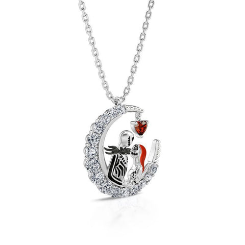 Halloween Moon-shaped Skull Necklace With Rhinestones