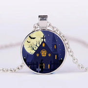 Halloween Round Pumpkin Ghost Bat Necklace Men And Women