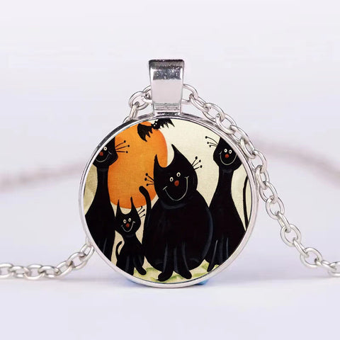 Halloween Round Pumpkin Ghost Bat Necklace Men And Women