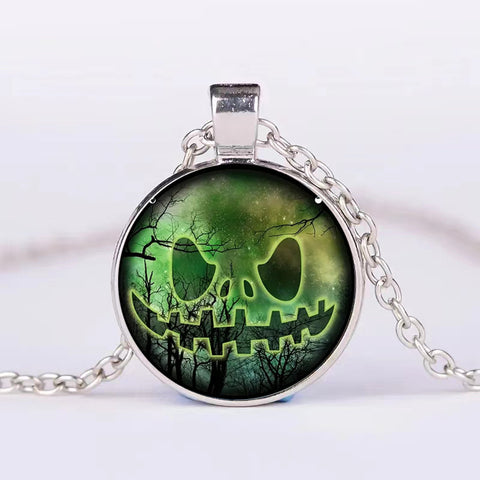 Halloween Round Pumpkin Ghost Bat Necklace Men And Women