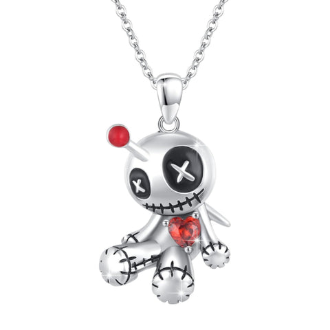 Cartoon Red Heart Voodoo Doll Necklace Halloween