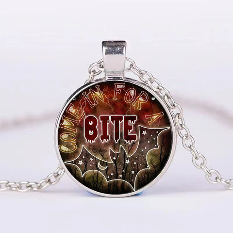 Halloween Round Pumpkin Ghost Bat Necklace Men And Women
