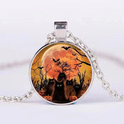 Halloween Round Pumpkin Ghost Bat Necklace Men And Women