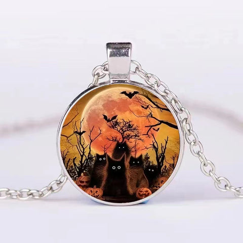 Halloween Round Pumpkin Ghost Bat Necklace Men And Women
