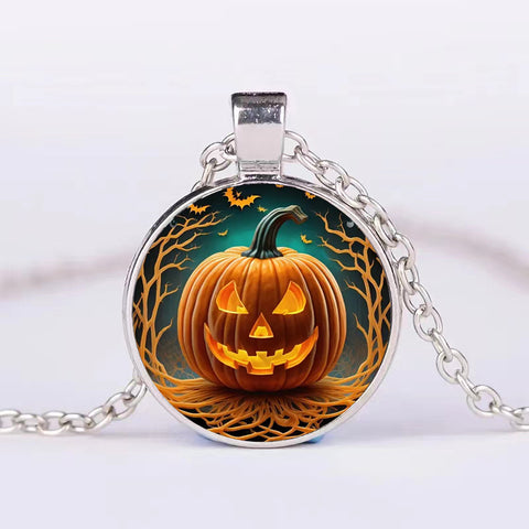 Halloween Round Pumpkin Ghost Bat Necklace Men And Women