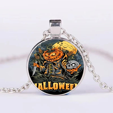 Halloween Round Pumpkin Ghost Bat Necklace Men And Women